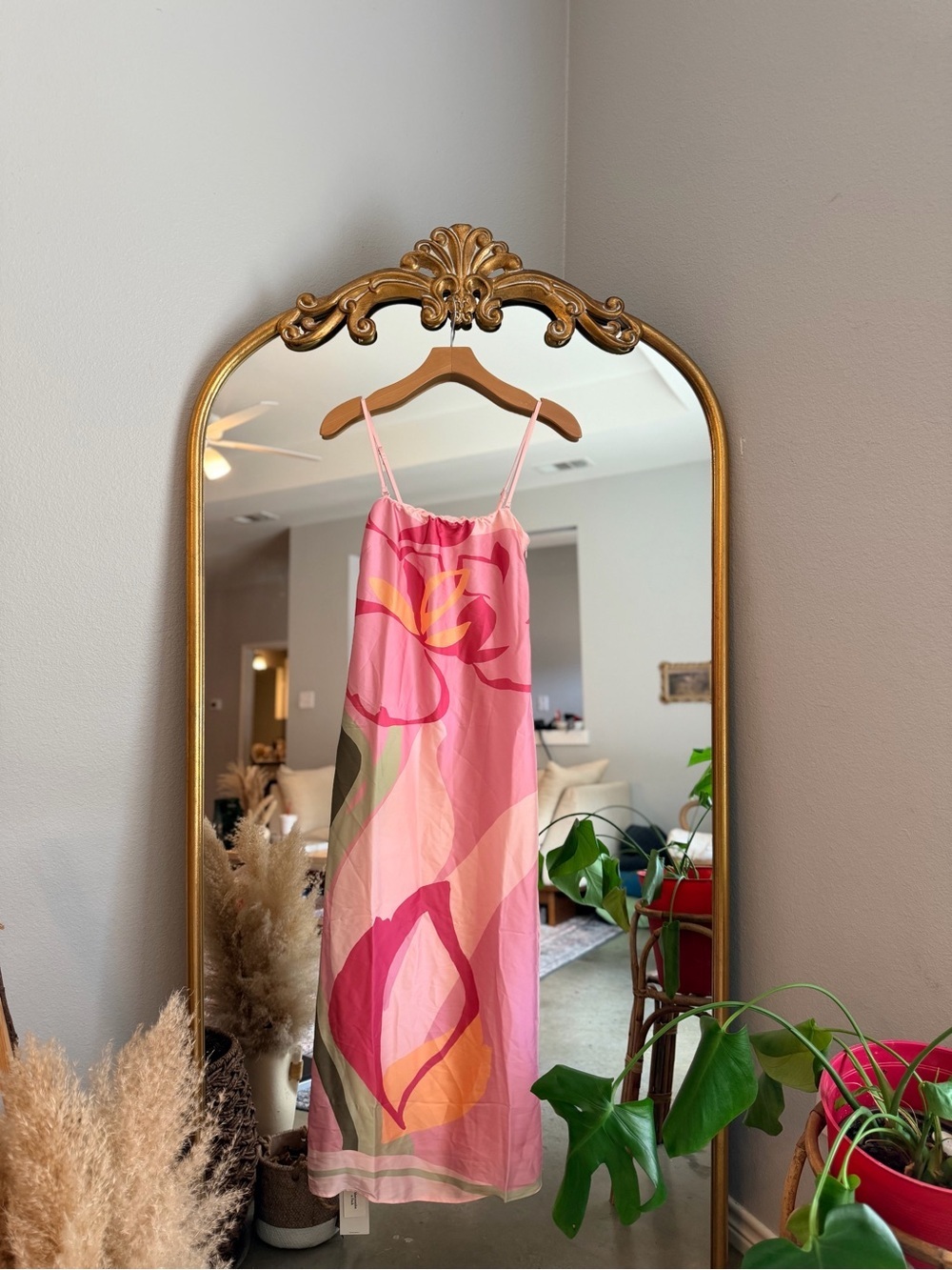 Abercrombie pink satin floral midi dress nwot small petite